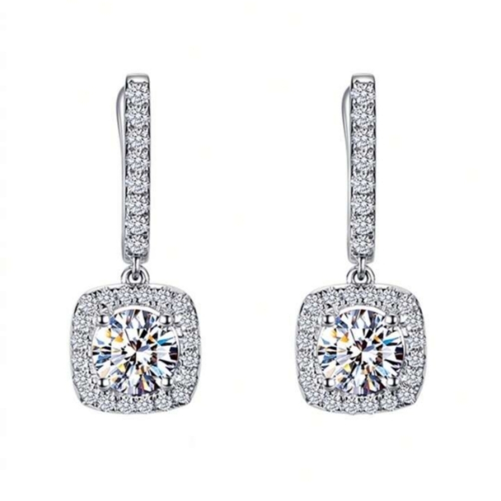 💖 Silver Plated princess Cushion Cut Cubic Zirconia Diamong Earrings Jewelry